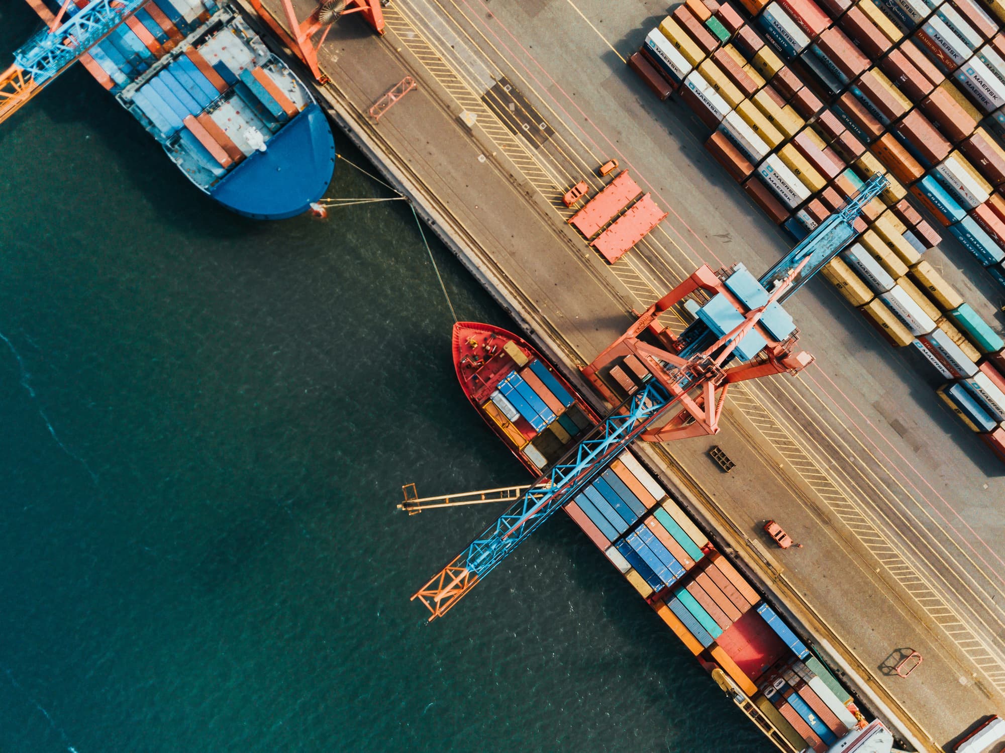 high angle view on Cargo crane container terminal